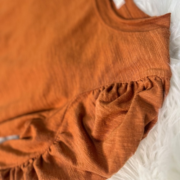 Shirred [We The Free ✵ People] Burnt Orange Tee | Ruched Long Sleeve Top | Small - Picture 8 of 12